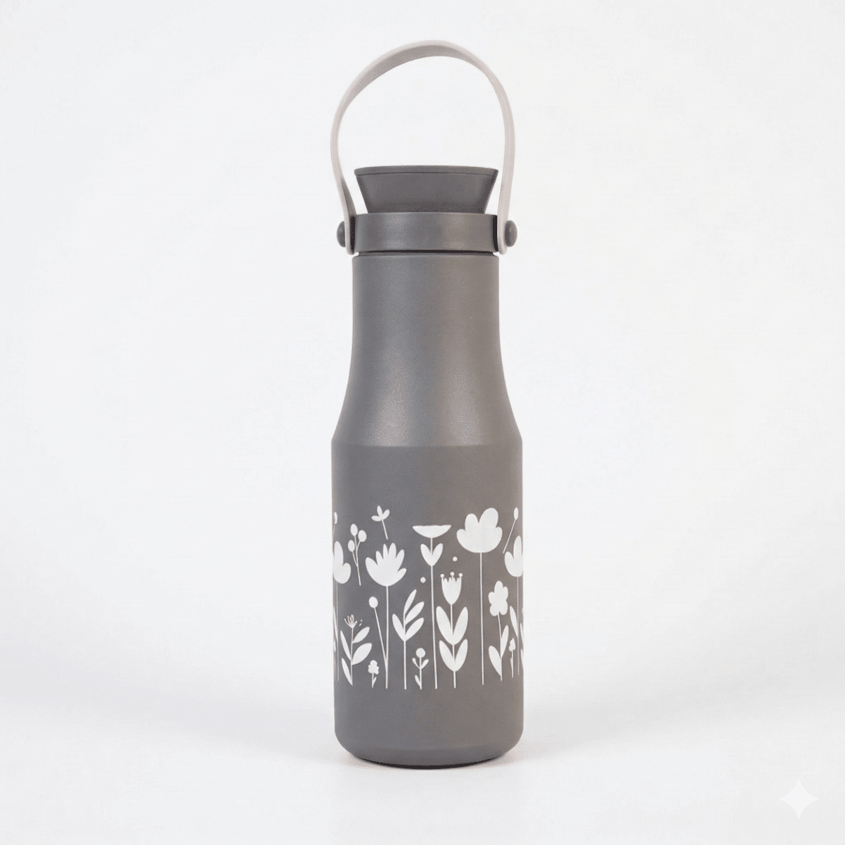 Matte Grey Floral Stainless Steel Water Bottle - 500 ML - Memories InsiteMATTE GRAY 500 ML BOTTLE